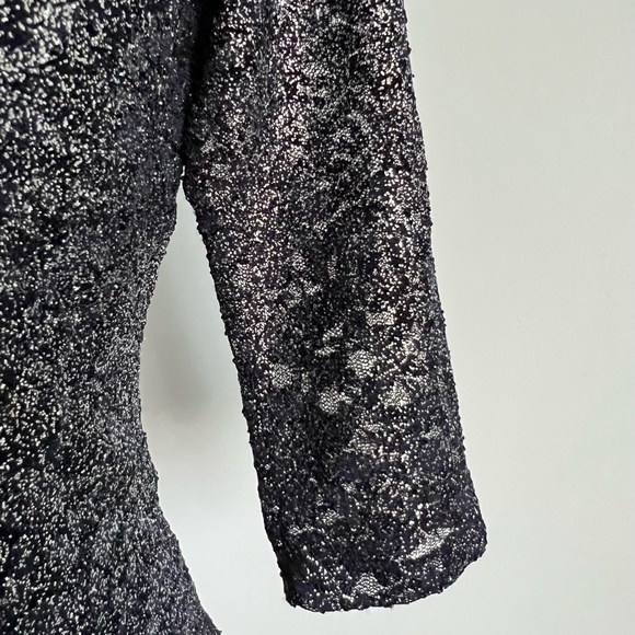 Marina - Dark Blue & Silver Floral Lace Midi Dress - Picture 5 of 13